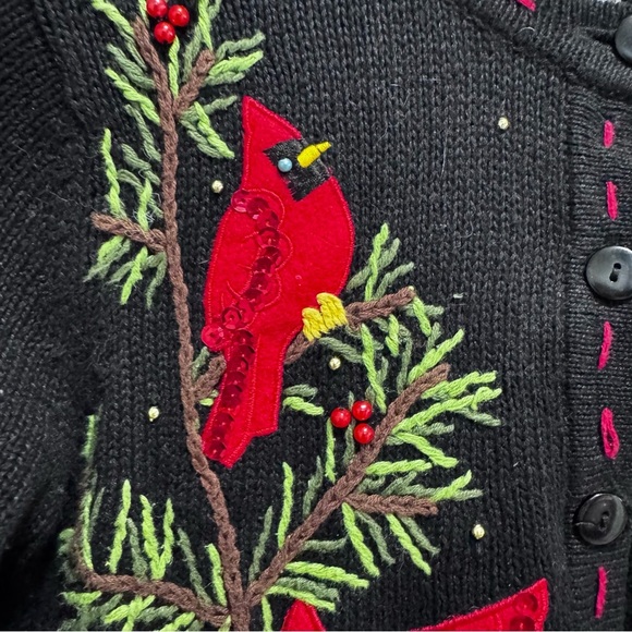 Vintage 1990s Knit Bird Pine Tree Graphic Cardigan Sweater Button Up Size Small - Picture 11 of 16